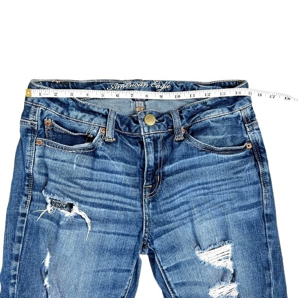 American Eagle AEO Y2K Distressed Grunge Frayed Slouchy Mid Rise Jeans Size 4 - Picture 15 of 16
